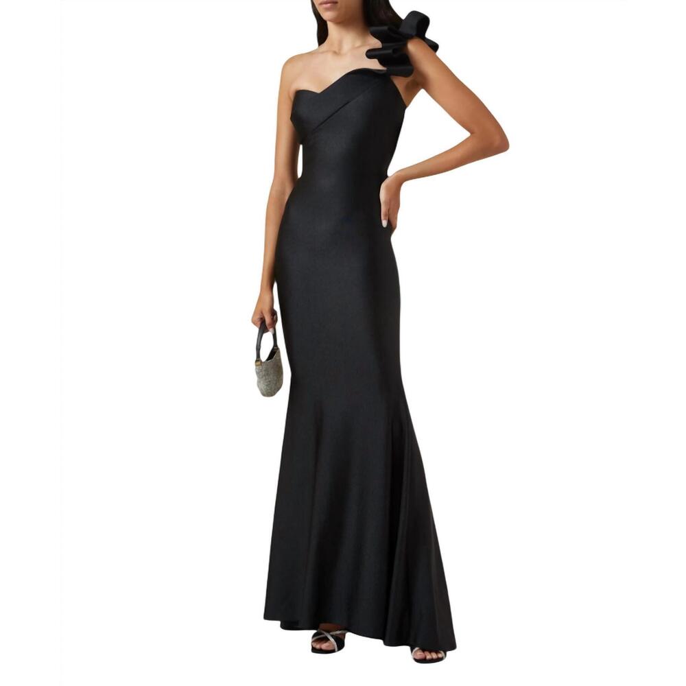 NEW NICOLE BAKTI one shoulder fitted long dress in black